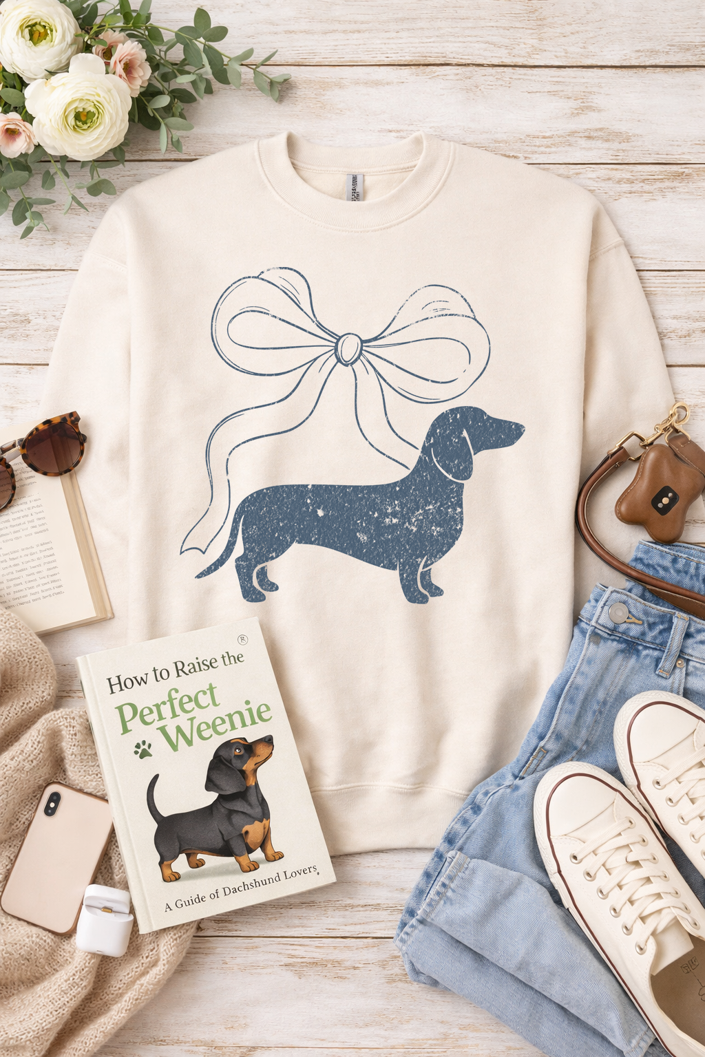 Blue Bow Dachshund Crewneck