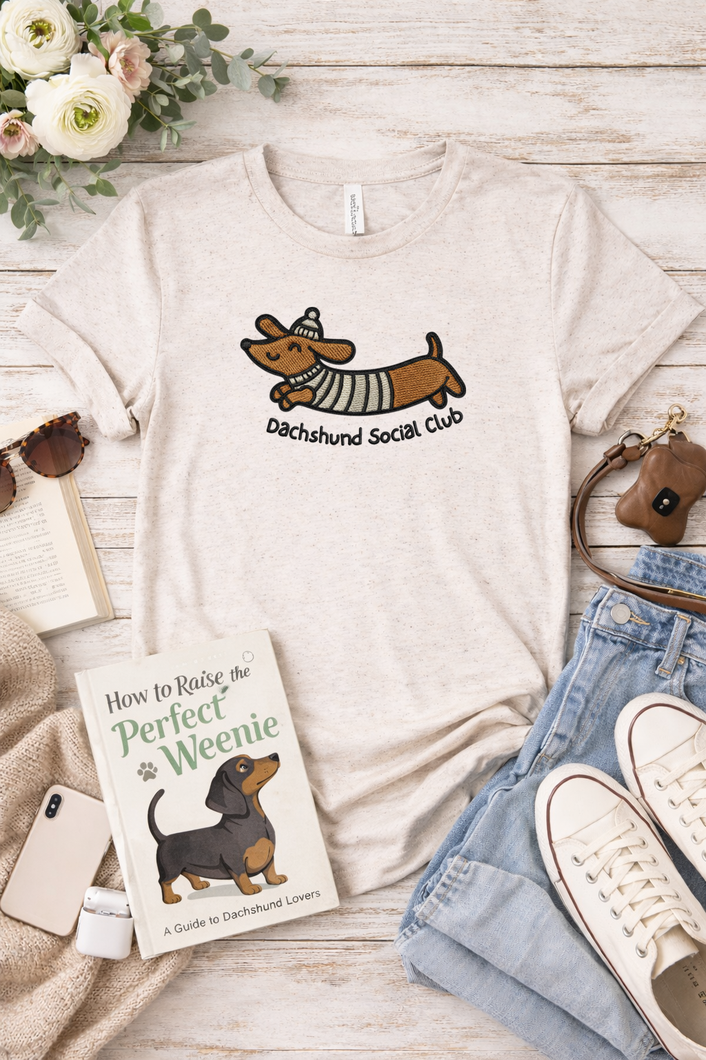 Dachshund Social Club T-Shirt (Embroidery effect)